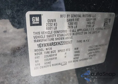 2017 Cadillac Xt5 Standard z USA, uszkodzony, nr VIN 1GYKNARSXHZ209347